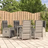 vidaXL 7-tlg. Garten-Essgruppe mit Kissen Grau Poly Rattan