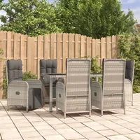 vidaXL 7-tlg. Garten-Essgruppe mit Kissen Grau Poly Rattan