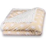 CelinaTex Kuscheldecke XXL 220 x 240 cm beige weiß Stars Felldecke Imitat Wendedecke Nicki Fell Optik Fleece Wohndecke, Sofadecke, Geschenk für Frauen, warm - Oeko-TEX Fantasia