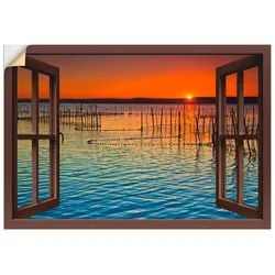 Wandfolie ARTLAND "Fensterblick - wartende Fahrgäste", braun (farbe bild(er): braun), B:130cm H:90cm T:0,1cm, Dekorfolie, Bilder, selbstklebend