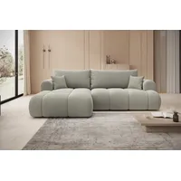 thematys Ecksofa mit Schlaffunktion und Bettkasten, L-Form, Cord und Bouclé + 2 Kissen, 260 x 165cm - Luxus Couch mit Bettfunktion mit Bonnellfedern grau