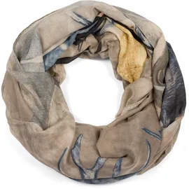 Stylebreaker Loop Schal Hirsch Tierprint Geometrisch, Beige-Blau | Gr.: onesize