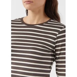 Comma, Gestreiftes Longsleeve mit dezentem Glitzergarn - braun|weiß - 36