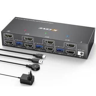 YOUTINGHDAV KVM Switch 3 PC 2 Monitore HDMI 4K@60Hz, EDID, USB 3.0 HDMI 2.0 KVM Switch Dual Monitor für 3 PC Teilen Tastatur, Maus, mit Wired Remote