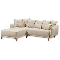 Stella Trading Pamplona Ecksofa mit Schlaffunktion, beige - Moderne Eckcouch in L-Form mit Bettkasten - 255 x 91 x 185 cm B/H/T: