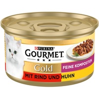 24x 85g Gold Feine Komposition: Rind & Huhn Gourmet Nassfutter für Katzen
