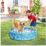 PawHut Hundepool mit Brunnen- und Wasserpolsterdesign, (rutschfest Hundebadewanne, 1-tlg., faltbar Planschbecken), Ø120 x 30 cm, für Hunde und Katzen blau 120 cm x 120 cm x 30 cm x 120 cm