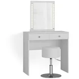 Vicco Schminktisch Elara Weiß 80 cm mit LED Beleuchtung und Hocker