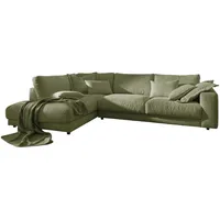 KAWOLA Sofa MADELINE Ecksofa Cord olivgrün Recamiere links - Grün