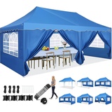 HOTEEL Faltpavillon 3x6 Pavillon Wasserdicht Stabil Partyzelt Faltbar, Faltzelt Mit 6 Seitenwänden & Rolltasche & 4 Sandsäcken, Einfacher Aufbau für Hochzeiten, Gewerbe, Partys, UV50+ Schutz, Blau