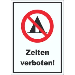Zelten verboten Aufkleber A6 (105x148mm)
