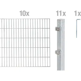 GAH Alberts Alberts Komplettset Doppelstabmattenzaun Feuerverzinkt, 2 m Matten, Höhe 200 cm, Länge 20 m