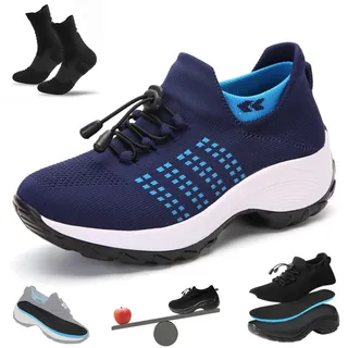 Yagerod 2026 Neu Ambulo Ortho Ergonomische Schuhe mit Dämpfung, Ergonomische Schmerzlindernde Komfort-Schuhe für Damen, Orthopädische Schuhe Damen, Bequem und Leicht, für Laufen, Arbeiten(Blau,44) - 44 EU