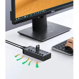 UGREEN USB-C auf 7-Port USB-A 3.0 Hub DC 12v Grau