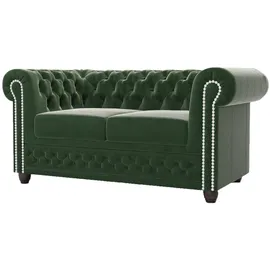 s-style möbel CHESTERFIELD-SOFA 2-Sitzer Nyx Flasche grün Samt