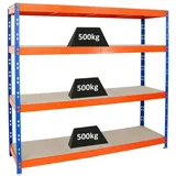Proregal Schwerlastregal Rhino HxBxT 180x200x60cm Fachlast 500kg 4X Spanplatten-Ebenen 8mm Garagenregal, Lagerregal,