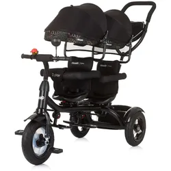 Babyshoppen Zwillingsdreirad 2Play, Lenkstange zwei verstellbare Sitze drehbar schwarz