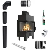 Kamineinsatz KRATKI FLOKI M LINKS 10 kW fi200 Schwarz TERMOTEC-Rohrsatz
