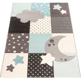 Paco Home Kinderteppich »Cosmo 755«, rechteckig, 3D-Design, Patchwork Muster, Motiv Sterne, Wolken & Punkte, Pastell, blau