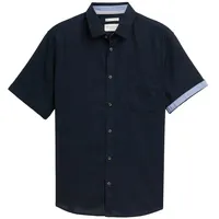 Tom Tailor Herren Regular Fit Kurzarmhemd mit Leinenanteil, blau,