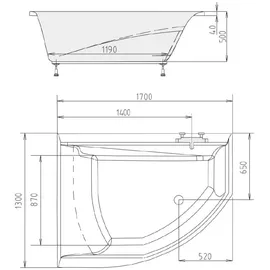 Polysan s.r.o. TANDEM R Raumsparbadewanne 170 x 130 x 50 cm