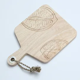 GAUMENKICK Schneidebrett - Vesperbrett | Zitronenmotiv längs geschnitten - Mangoholz - Kor...