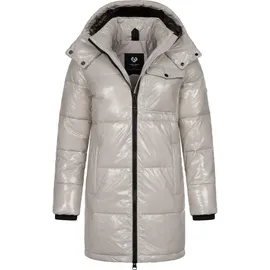 Ragwear Warmer Damen Wintermantel Shiny Steppmantel aus glänzendem Material mit Kapuze Roobie Long YOUMODO Zinc Gr. M - M