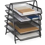 Relaxdays Dokumentenablage, 5 Fächer, Briefablage, Mesh-Metall, HxBxT: 37,5 x 30 x 35,5 cm, A4 Ablagesystem, schwarz