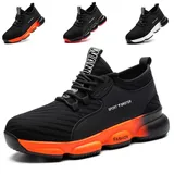 SROTER Sicherheitsschuhe Herren Damen Arbeitsschuhe mit Stahlkappe Atmungsaktiv Leicht Sportlich Sneaker Schutzschuhe Schwarz Orange 46 EU - 46 EU