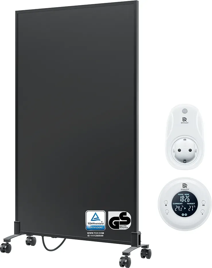 Bringer® Infrarotheizung Standgerät - 600 (BRIH600) / BRTF: Funk Thermostat und Fernbedienung / Schwarz