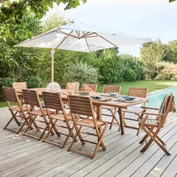 Oviala Business Ausziehbarer Tisch und 10 Holzstühle