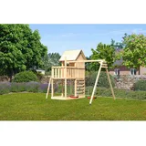 Karibu Spielhaus Frieda mit Doppelschaukel und Kletterwand Natur