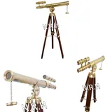 Dreibein-Ständer aus Messing, mit Teleskop, Doppelfass, Sammlerstück