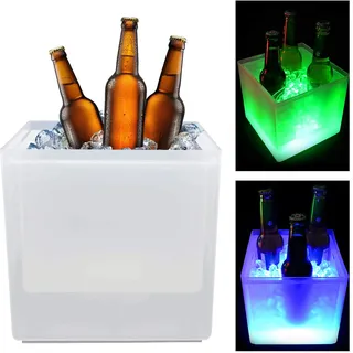 LED EisküBel EisküHler EiswüRfelbehäLter Wein ChampagnerküHler Eiseimer Ice Bucket SektküHler FlaschenküHler Trinken Bier Saft Eisbox GroßRaum FüR KüHler Bar Club Pub Party 6-Farbwechsel 3.5L
