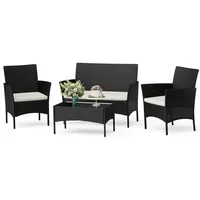Gartenlounge-Set 4-teilig - Wetterfeste Polyrattan Sitzgruppe für 4 Personen - Gartenmöbel-Set für den Außenbereich aus Rattan, Gartenmöbel-Se... - Schwarz