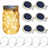 6 Pack Solar Einmachglas Lichte Mason Jar Solar Lichter Außenbereich Solar Glühwürmchen Lichter Mason Jar Laterne Deckel mit Aufhänger Fairy String Deckel Lichter für Innenhof Garten Hof Baum