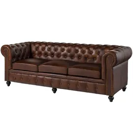 Massivmoebel24 Sofa 3-Sitzer Echtleder 216x82x75 braun Chesterfield #103