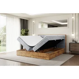 altdecor Boxspringbett LOLLI8 mit H3-Matratze + Topper, Kopfteil und Holz-Bettkasten - 180x200 - Hellgrau Samt Monolith - Hellgrau