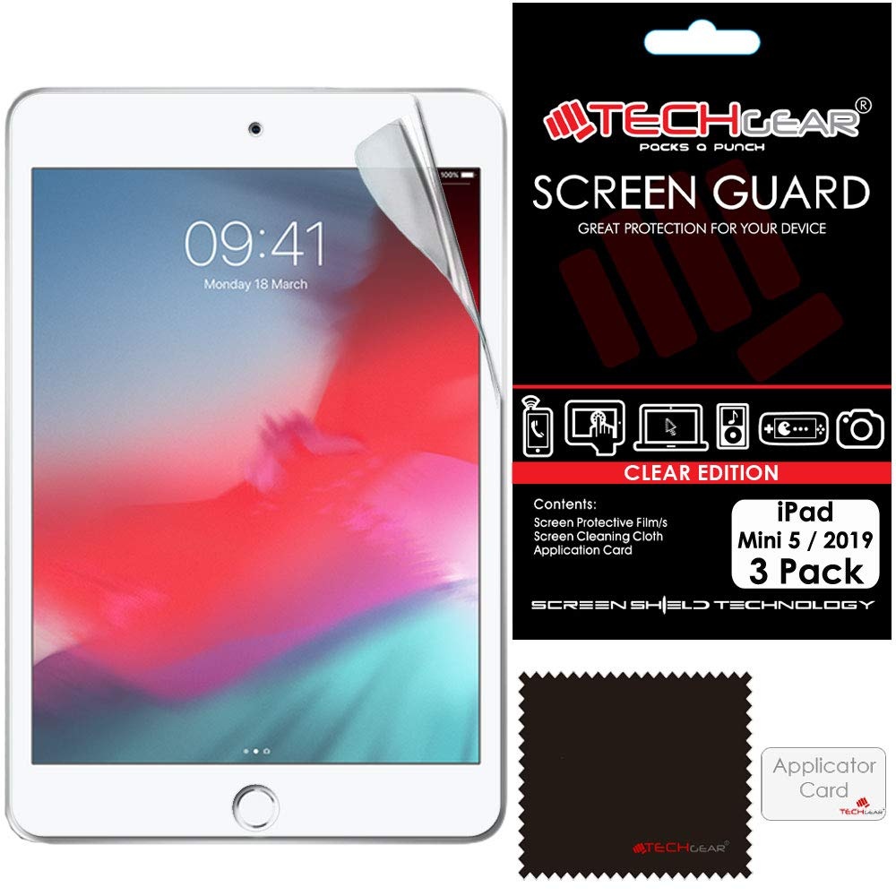 TECHGEAR 3 Stück Displayschutz für Neu iPad Mini 5 2019 [7,9 zoll] - Ultra Klare Schutzfolie für iPad Mini 2019 mit Reinigungstuch + Applikationskarte