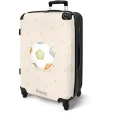 NoBoringSuitcases.com® Koffer Kinder Groß 67x43x25 cm Reisekoffer Kinderkoffer 4 Rollen Leicht Trolley Große M Hartschalenkoffer für Jugendliche Fußball - Pastell - Beige - Dots