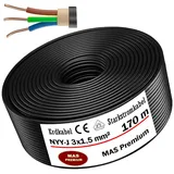 MAS Premium Erdkabel Starkstromkabel Von 5m bis 170m NYY-J 3x1,5 mm2 Elektrokabel Ring zur Verlegung im Freien, Erdreich (170m)