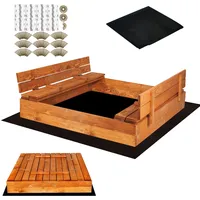 SPRINGOS Sandkasten mit Sitzbank 120x120 cm Abdeckung Holz imprägniert