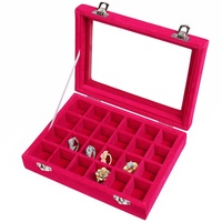 Meshela 24 Fächer Damen Schmuckkasten Schmuck Box Schmuckkoffer Schmuckständer Aufbewahrungsbox für Ringe Ohrringe Halskette (Rosa)