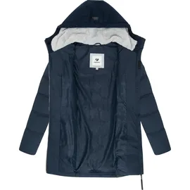 Ragwear Damen, Lange Steppjacke Wintermantel mit Kapuze Ashani Block Intl. Navy25 Gr. S - S