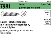 Blechschraube DIN 7981 LIKO PH C3,5x22-H Stahl galv.verz. Spitze 1000St.