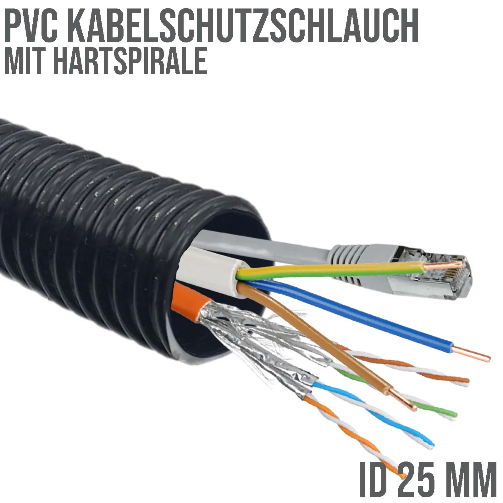 25 mm 1 Zoll PVC Kabel Schutz Leer Spiral Schlauch Rohr Leitung Strom Wellrohr"