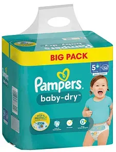 Pampers® Windeln baby-dryTM BIG PACK  Größe Gr. 5+ für Babys und Kleinkinder (4-18 Monate), 56 St.