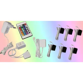 Trango 6er Set 5022-06 RGB Farbwechsel LED Glaskantenbeleuchtung I Schrankbeleuchtung I Glasbodenbeleuchtung I Vitrinenbeleuchtung Clip I Möbelbeleuchtung I Vitrine Beleuchtung