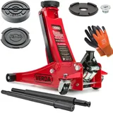 Verda Wagenheber hydraulisch 3T 75-515 mm, mit Schmiernippel, 2X Gummi Doppelkolben Extra Flacher Rangierwagenheber Doppelpumpsystem Montagehandschuhe PKW Auto Heber, Werkstatt Reifenwechsel, Profi