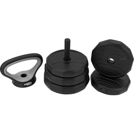 MIWEBA Sports 6in1-Hantelset, Kurzhanteln-Langhantel-Kettlebell, 25 kg, verstellbar, Sternverschluss